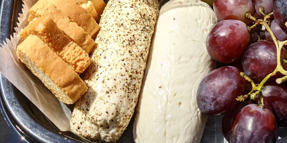 Photograph of freshly made plant-based cheese.